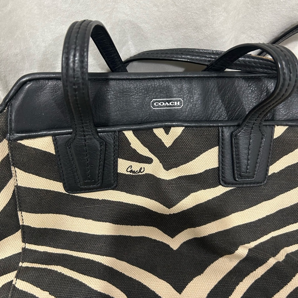 Coach Zebra Print Satchel in Black and Cream - Picture 3 of 5